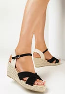 Sandały damskie - Czarne Sandały w Stylu Espadryli na Plecionym Koturnie Timiva - miniaturka - grafika 1