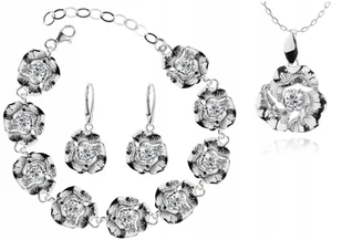 SREBRNY KOMPLET BIŻUTERII KWIATKI Z CYRKONIAMI 925 - Zestawy biżuterii dla kobiet - miniaturka - grafika 1