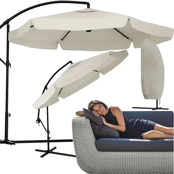 Parasol Ogrodowy Duży Składany 350cm Z Wysięgnikiem Kremowy + Pokrowiec