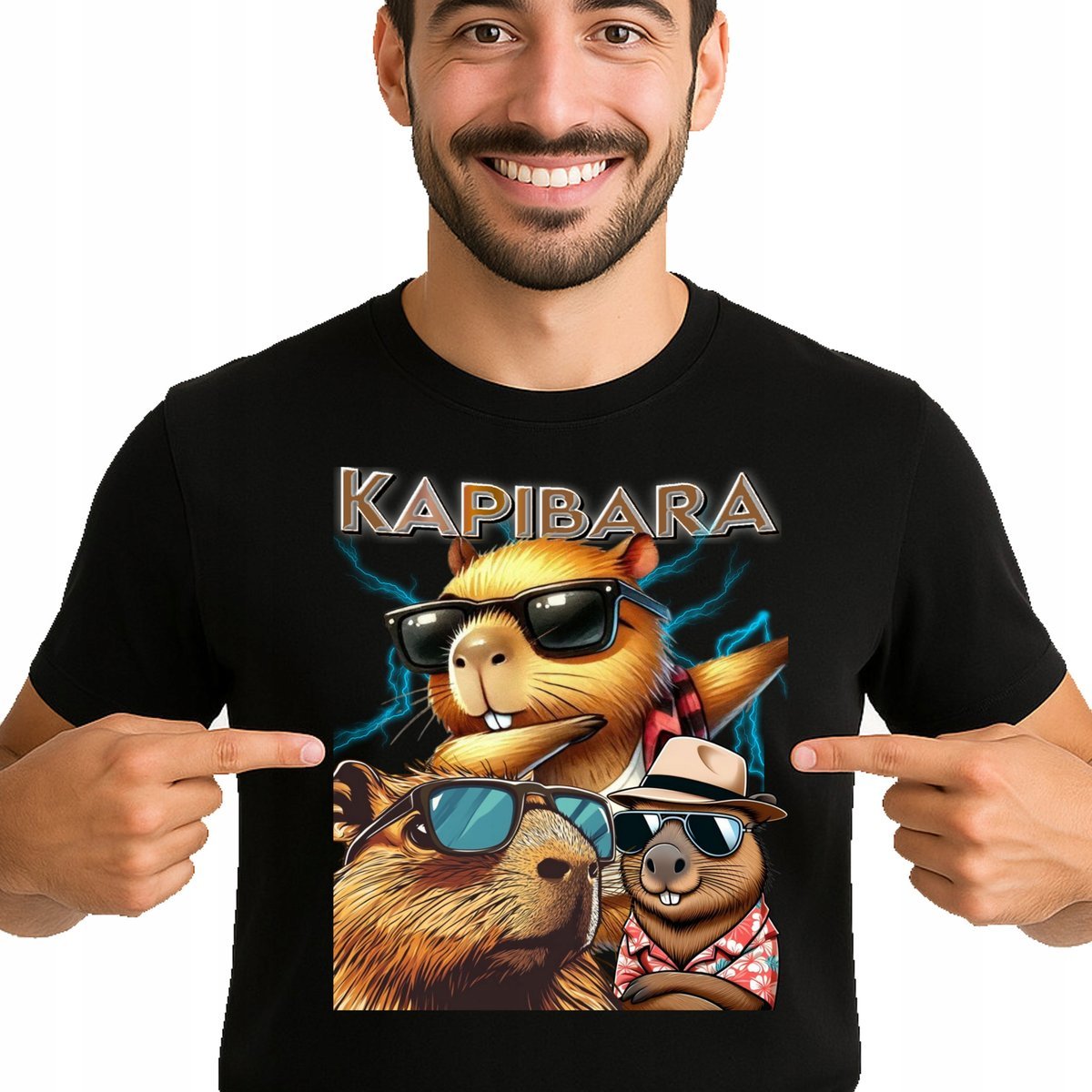 ŚMIESZNA KOSZULKA KAPIBARA CAPYBARA PREMIUM NADRUK bootleg L 3492 CZARNA