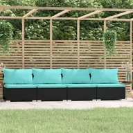 Sofy ogrodowe - Lumarko 4-osobowa sofa ogrodowa z poduszkami, czarna, polirattan - miniaturka - grafika 1