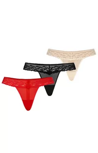 Leo stringi 3-pack 302, Kolor czarny-czerwony-beż, Rozmiar L, Teyli - Intymna - Majtki damskie - miniaturka - grafika 1