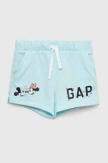 Spodnie i spodenki dla dziewczynek - GAP szorty dziecięce x Disney kolor niebieski z nadrukiem regulowana talia - Gap - grafika 1