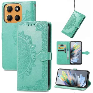 Dla Motorola Moto G15 4G Etui z portfelem Mandala Flower Skórzany pokrowiec na telefon - zielony Wielobarwny Green - Portfele - miniaturka - grafika 1