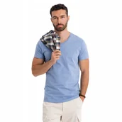 Koszulki męskie - Klasyczna męska koszulka bawełna serek BASIC niebieska OM-TSBS-0237 V20 M - miniaturka - grafika 1