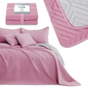 Amelia Home Narzuta na łóżko pikowana 170x210 Softa dwustronna różowy/szary AH/SOFT/PPPS/1721 - Narzuty - miniaturka - grafika 1