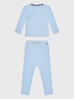 Bluzy dla chłopców - Tommy Hilfiger Komplet bluzka i legginsy Baby Rib KN0KN01482 Niebieski Regular Fit - grafika 1