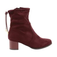 Botki damskie - M.Daszyński Botki zamszowe na obcasie Daszyński SA58 czerwone wielokolorowe - miniaturka - grafika 1