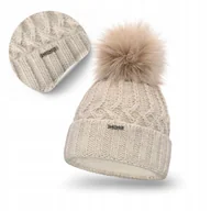 Czapki damskie - Czapka Zimowa Damskie Beżowa Uniwersalna z Pomponem i Ociepleniem Polarem - miniaturka - grafika 1