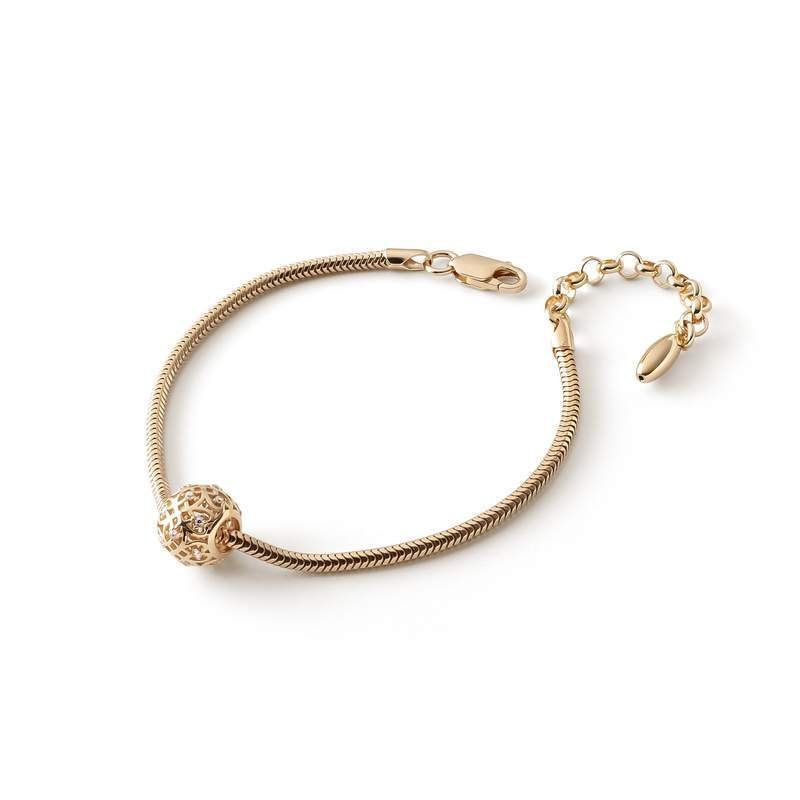 Bransoletka Slim z ażurową kulką z cyrkoniami typu beads, srebro 925 w złotym pokryciu