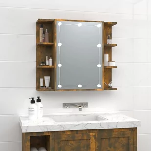 Lumarko Szafka z lustrem i LED, opalany dąb, 70x16,5x60 cm - Toaletki - miniaturka - grafika 1