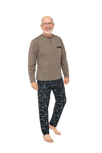 PIŻAMA MĘSKA 2XL DŁUGI RĘKAW DŁUGIE SPODNIE ELEGANCKA BAWEŁNIANA OLIWKOWA - Piżamy damskie PIŻAMA MĘSKA 2XL DŁUGI RĘKAW DŁUGIE SPODNIE ELEGANCKA BAWEŁNIANA OLIWKOWA - Piżamy damskie - miniaturka - grafika 1