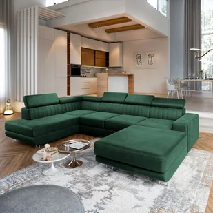 Masseno Narożnik SIENA L-S z funkcją spania i pojemnikiem na pościel Kształt U, Rozkładana sofa, Rogówka - Butelkowa zieleń, MONOLITH 37 - Pościel - miniaturka - grafika 1