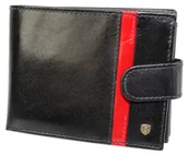 Portfele - Portfel Męski ROVICKY Skóra Licowa Duży Poziomy Z Zapięciem Komin Na Bilon N61L-RVTP/ 3043 RFID CZARNY Z CZERWONYM - miniaturka - grafika 1