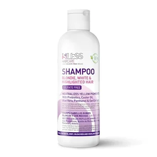 Matujący szampon do włosów blond 250 ml | Fioletowe pigmenty neutralizujące żółte i pomarańczowe refleksy | Nawilżanie i odżywianie prebiotykami, olejem rycynowym i pantenolem | Sless Haircare - Szampony do włosów - miniaturka - grafika 1