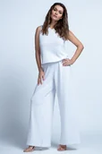 Komplety damskie - Komplet długie poszerzane spodnie i bluzka z kołnierzykiem F1854 Biały - miniaturka - grafika 1