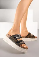 Klapki i japonki damskie - Czarne Klapki na Grubej Podeszwie z Geometrycznym Wzorem Rinselia - miniaturka - grafika 1