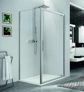 Novellini Kuadra Black 2.0 F Ścianka prysznicowa 77-79x200 cm szkło przezroczyste, profile czarne K2F77-1H - Ścianki i drzwi prysznicowe - miniaturka - grafika 1