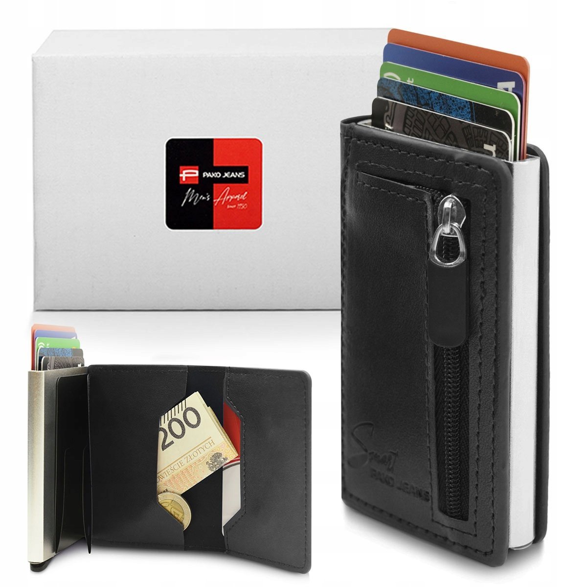 Automatyczne ETUI na Karty Ochrona RFID Portfel Wysuwany Pako Jeans CZARNY