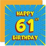 Kartki okolicznościowe i zaproszenia - Zabawne kartki na 61. urodziny dla mężczyzn i kobiet - komiks - kartka urodzinowa dla niani babci taty mamy dziadka kuzyna cioci wujka, 145 mm x 145 mm kartki okolicznościowe, kartka na 61. urodziny - miniaturka - grafika 1
