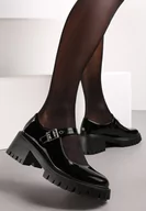 Półbuty damskie - Czarne Lakierowane Półbuty z Paskiem na Niskim Słupku Hubertia - miniaturka - grafika 1