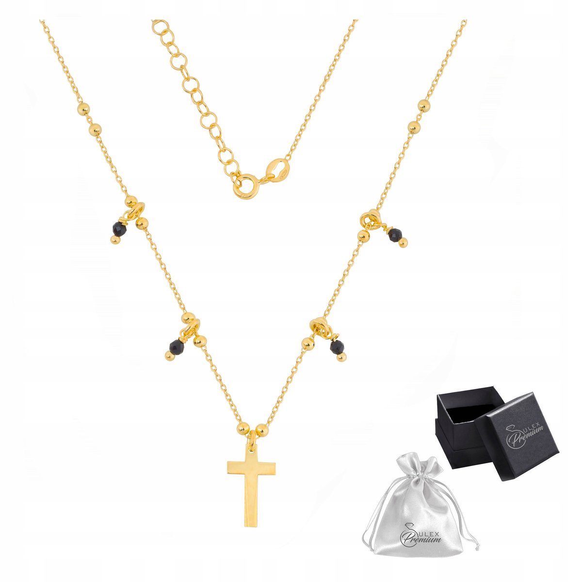 Naszyjnik srebrny pr. 925 Złota Kolia Celebrytka KRZYŻYK Czarne Kryształki