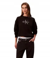 Bluzy damskie - CALVIN KLEIN CZARNA BLUZA DAMSKA Z BAWEŁNY Z LOGO 3XS J5A - miniaturka - grafika 1