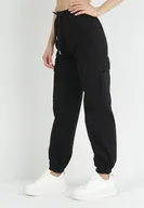 Spodnie damskie - Czarne Spodnie z Kieszeniami Cargo High Waist z Gumką w Pasie Janesa - miniaturka - grafika 1