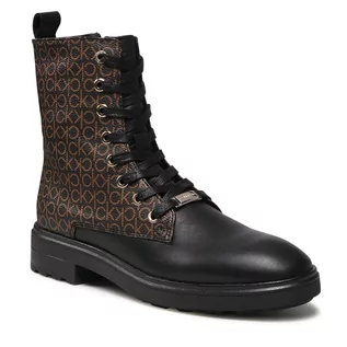 Botki damskie - Botki CALVIN KLEIN - Cleat Biker Boot Mono Mix HW0HW00561 Black/Brown Mono 0GT - grafika 1