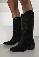 Kozaki damskie - Czarne Kozaki Kowbojki na Niskim Słupku Zdobione Haftem i Nitami Nivitta - miniaturka - grafika 1
