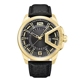 Paski - Police Męski analogowy zegarek kwarcowy ze skórzanym paskiem PEWJB0005604, czarny, złoty, Pasek - grafika 1