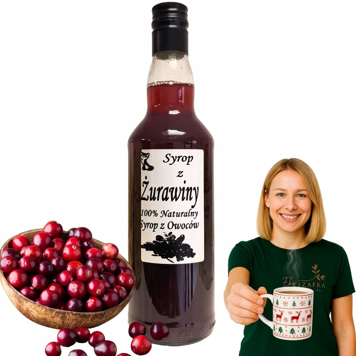 Syrop z Żurawiny 500ml 65% owoców Naturalny Do herbaty i deserów