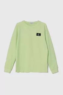 Bluzki dla chłopców - Calvin Klein Jeans longsleeve bawełniany dziecięcy kolor zielony gładki - grafika 1