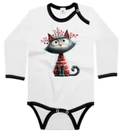 Body dla niemowląt - Body dziecięce Szary Kot Kotek Ubrany W Lampki Choinkowe Święta 62/68 - miniaturka - grafika 1