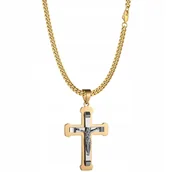 Naszyjniki męskie - NASZYJNIK ZŁOTY DUŻY KRZYŻ KRZYŻYK JEZUS STAL SZLACHETNA 316L 50 CM - inna (Inny) - miniaturka - grafika 1