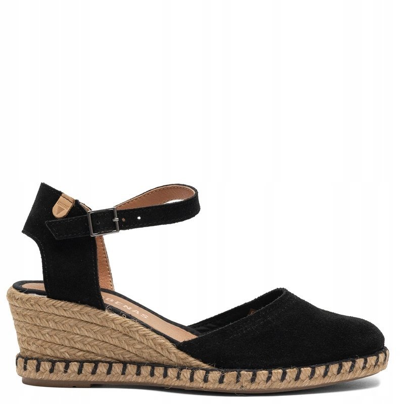 Verbenas Espadryle na Koturnie Skórzane Czarne MALENA-SERTAN-NEG r.39