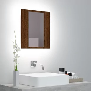 vidaXL Szafka łazienkowa z lustrem i LED, brązowy dąb, 40x12x45 cm - Toaletki - miniaturka - grafika 1