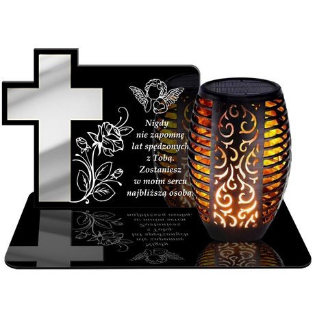 ZNICZ SOLARNY LED WIECZNY PODSTAWKA NA CMENTARZ GRÓB Krzyż EFEKT PŁOMIENIA