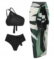 Stroje kąpielowe - Stylowy Zestaw Kąpielowy Bikini Z Wysokim Stanem I Chustą Zielony Xl - miniaturka - grafika 1