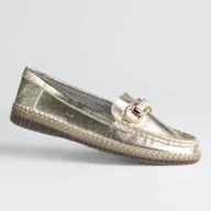 Mokasyny damskie - Eleganckie mokasyny GOODIN GD-FL6110 skóra naturalna złota klamra złote 37 - miniaturka - grafika 1