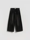 Spodnie i spodenki dla dziewczynek - Reserved - Jeansy super wide leg - czarny - miniaturka - grafika 1