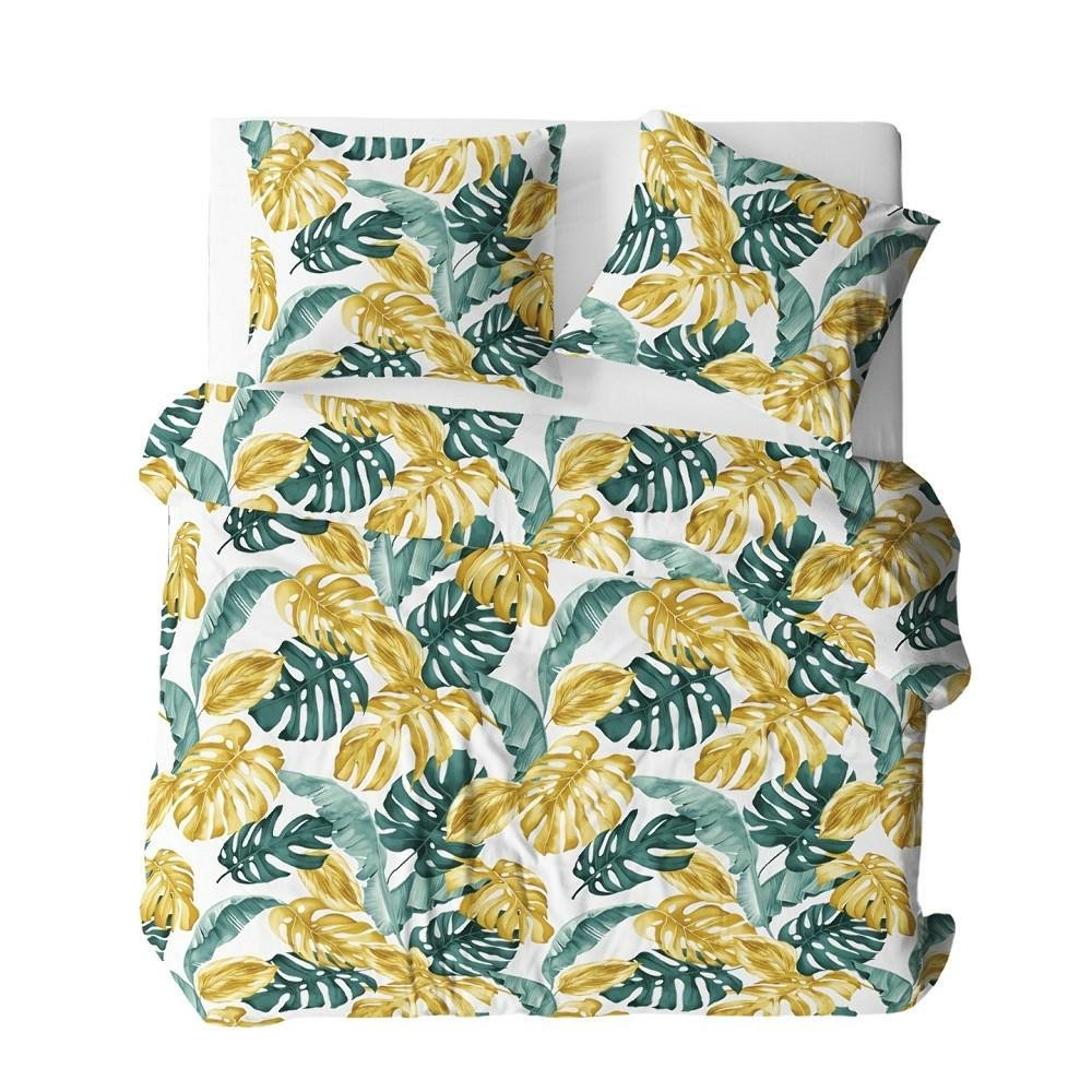 Pościel z kory 140x200 biała zielona żółta liście Bielawa KARO