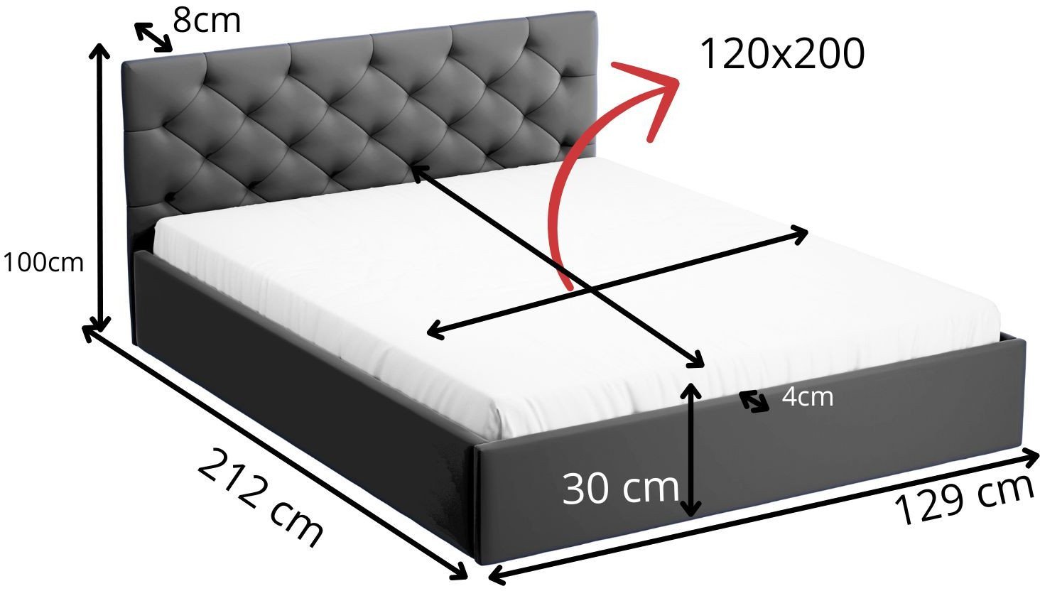 Łóżko SARA 120x200 POJEMNIK+METALOWY STELAŻ riviera 91