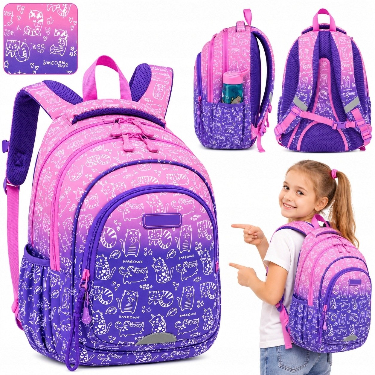 Plecak Szkolny Dla Dziewczynki Młodzieżowy Różowy Kotek Klasa 1-3 Astrabag