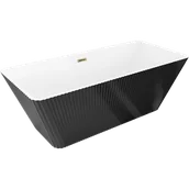 Wanny - Mexen Tava wanna wolnostojąca ryflowana 170 x 75 cm, biała/czarna, przelew złoty - 52851707575-50 - miniaturka - grafika 1