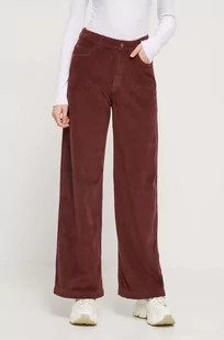 Roxy spodnie sztruksowe kolor brązowy szerokie high waist - Spodnie damskie - miniaturka - grafika 1