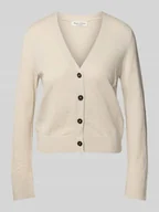 Swetry damskie - Kurtka z dzianiny o kroju slim fit z mieszanki bawełny i lnu - miniaturka - grafika 1