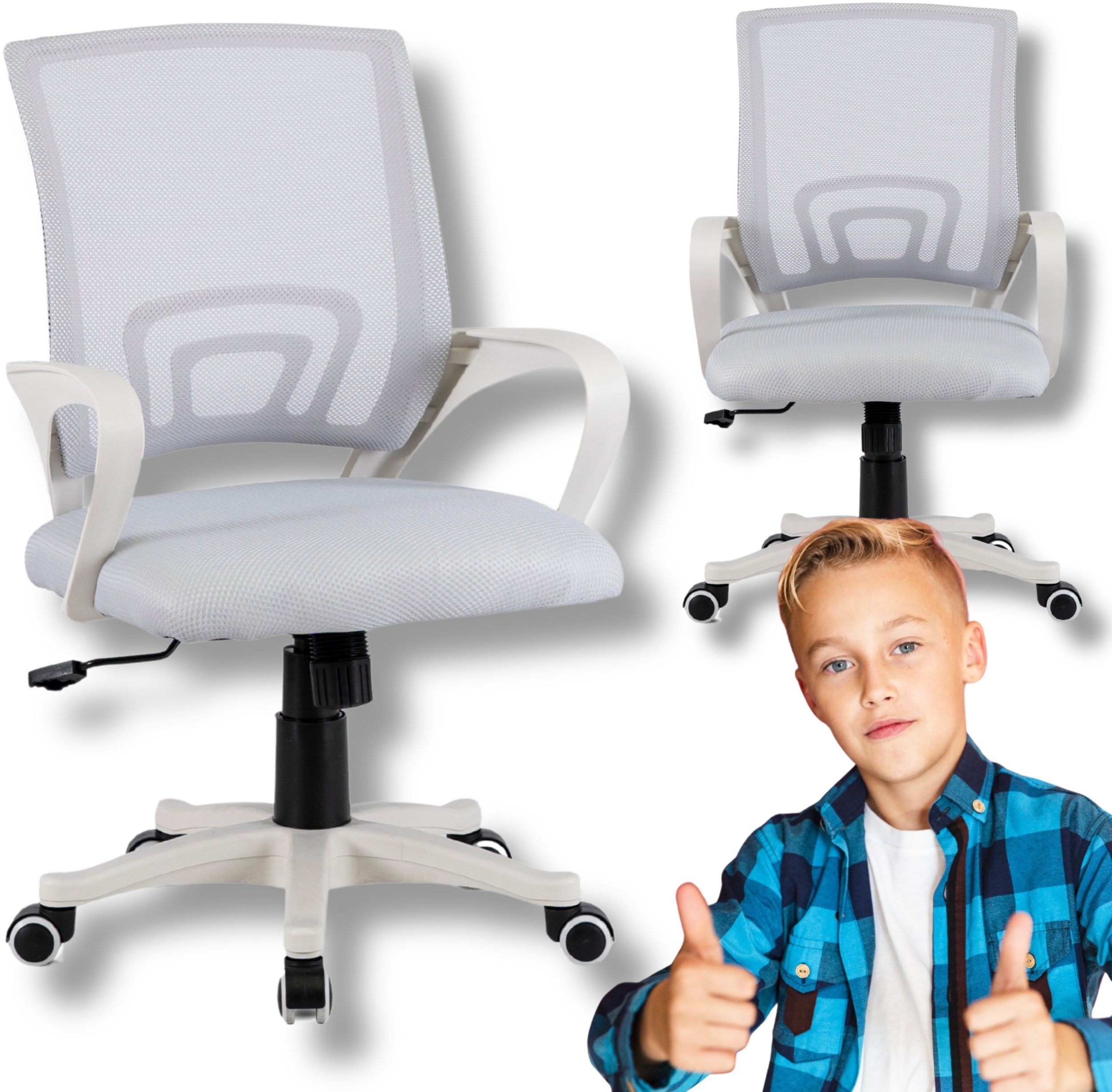 Fotel Obrotowy Młodzieżowy Krzesło Obrotowe Dla Dziecka NATE Szary