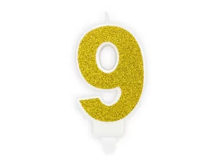 PartyDeco Świeczka na tort "Cyfra 9", złota brokatowa, 7 cm SCU3-9-019B - Urodziny dla dorosłych - miniaturka - grafika 1