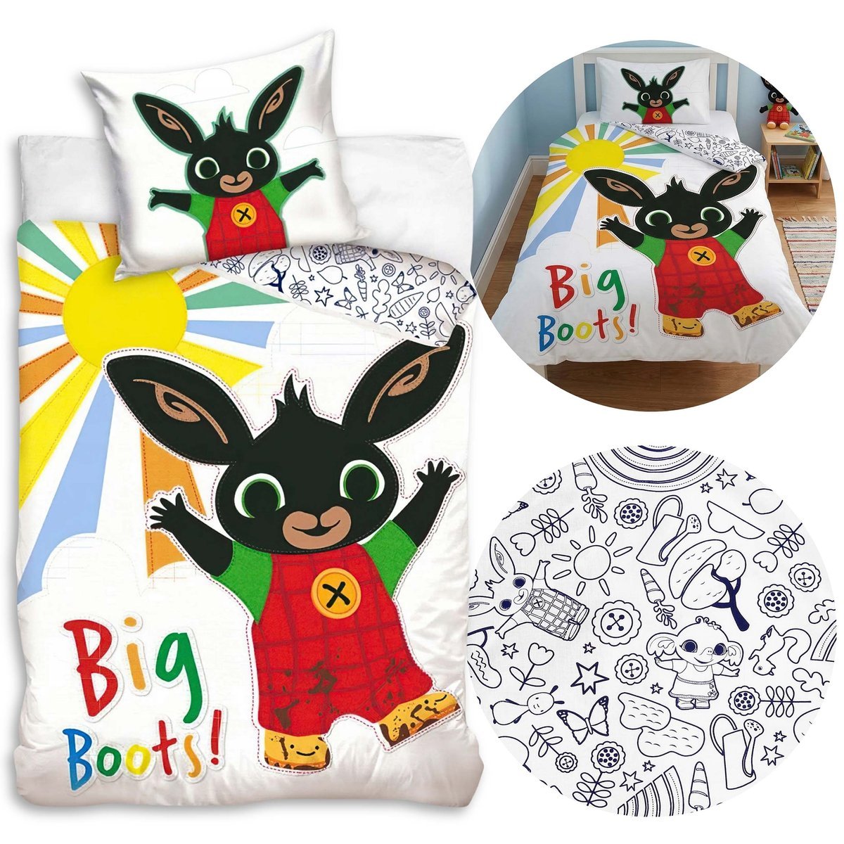 Bing Biała, DWUSTRONNA, bawełniana pościel dziecięca na zamek, 100% BAWEŁNA 140x200cm+60x70cm OEKO-TEX